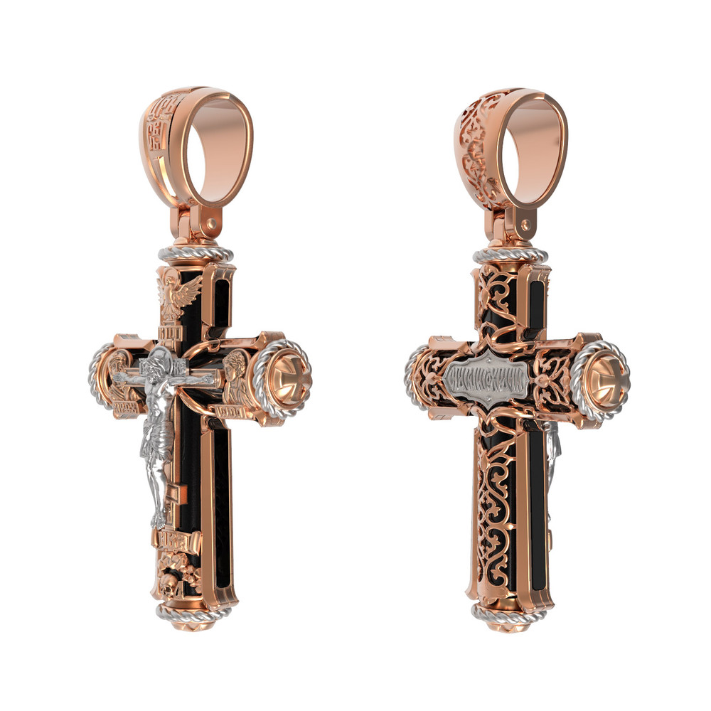 Крест из красного золота 585 пробы c эбеновым деревом