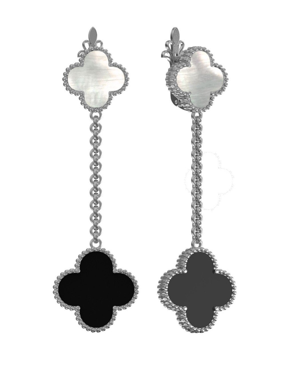 Серьги из белого золота c ониксом и перламутром