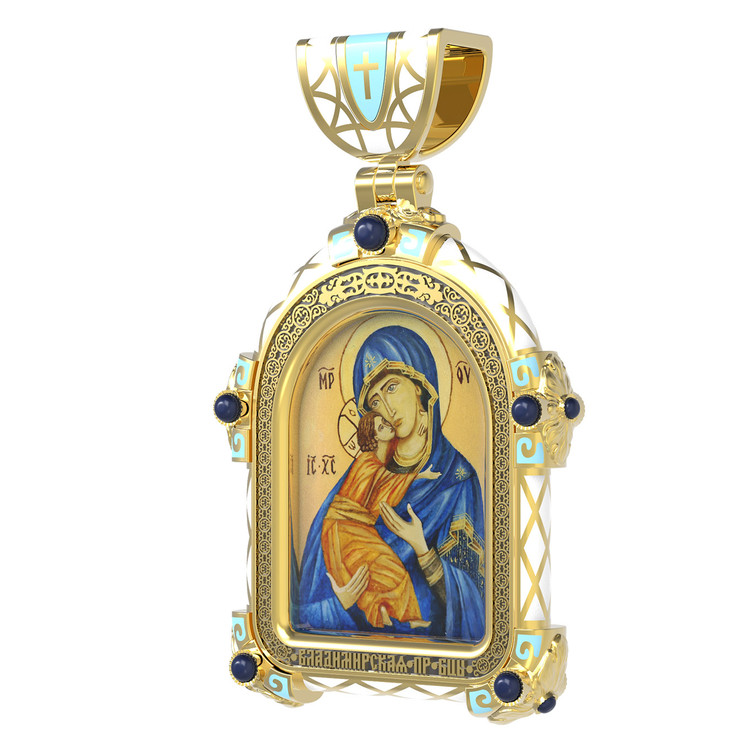 Нательная икона из лимонного золота 585 пробы c эмалью, иконописью и темперой