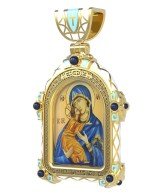 Образок из лимонного золота c эмалью, иконописью и темперой