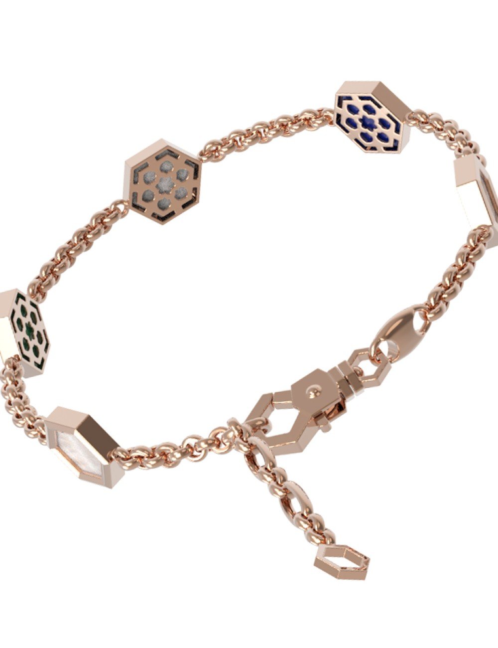 Браслет из золота c лазуритом, малахитом и перламутром