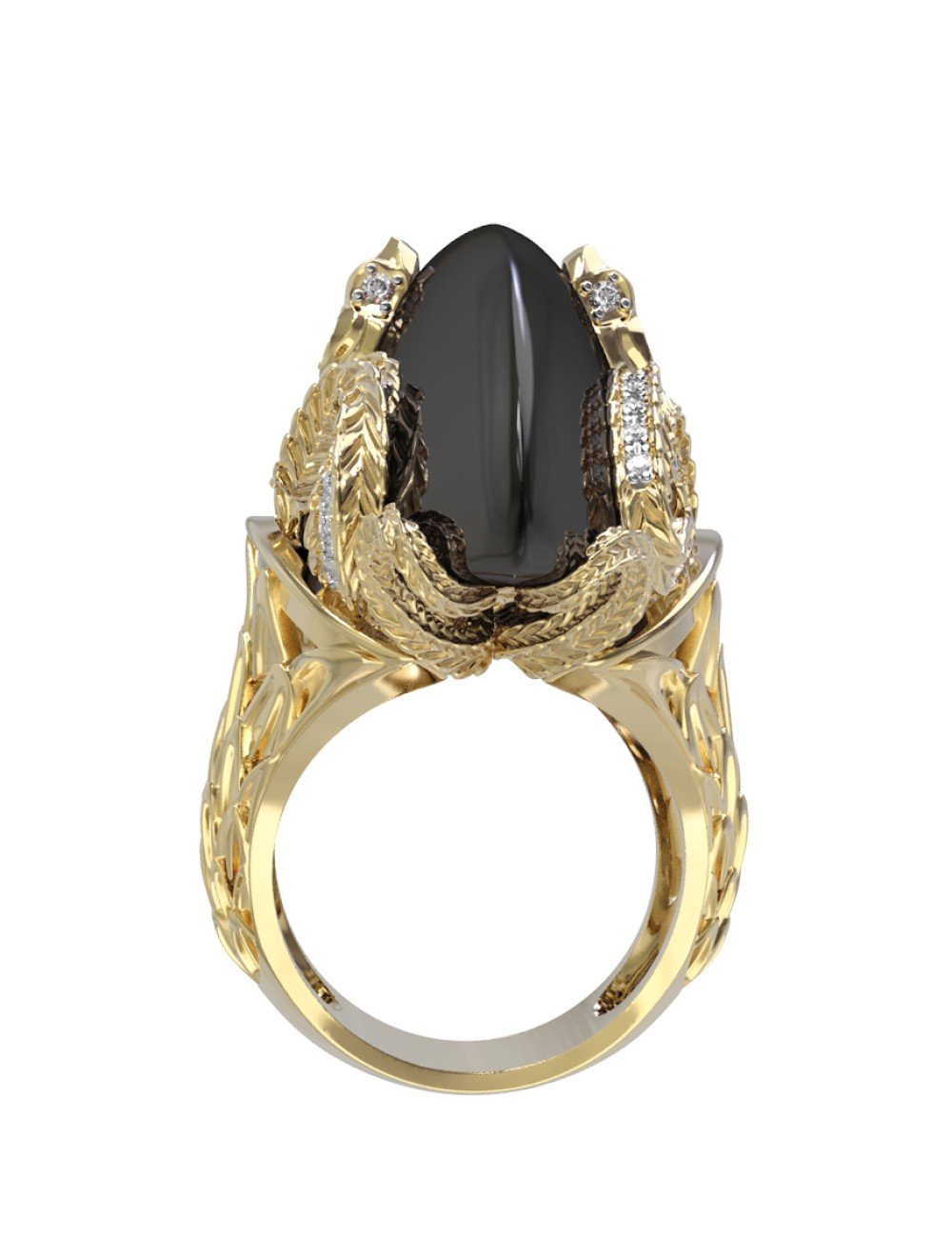 Кольцо из лимонного золота c бриллиантами и ониксом