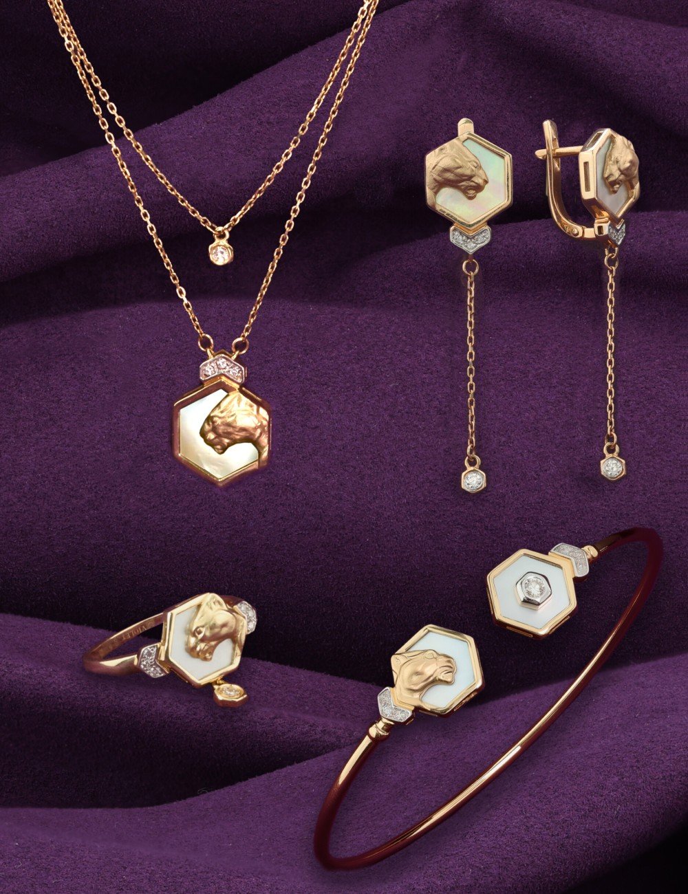 Колье из золота c бриллиантами и перламутром