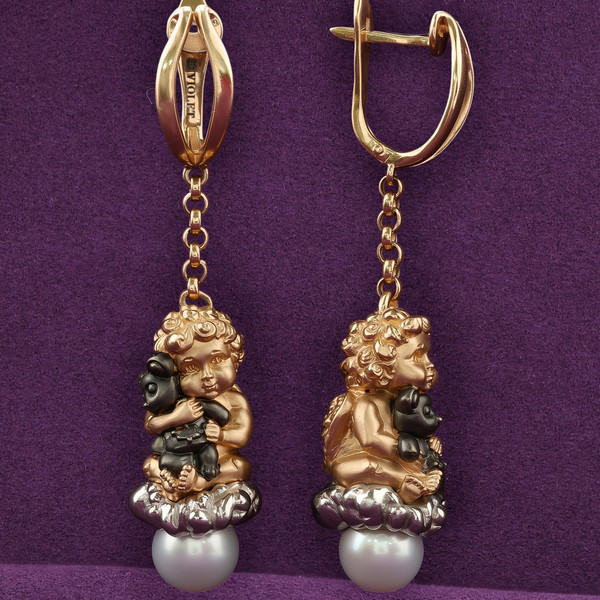 Серьги из красного золота 585 пробы c жемчугом