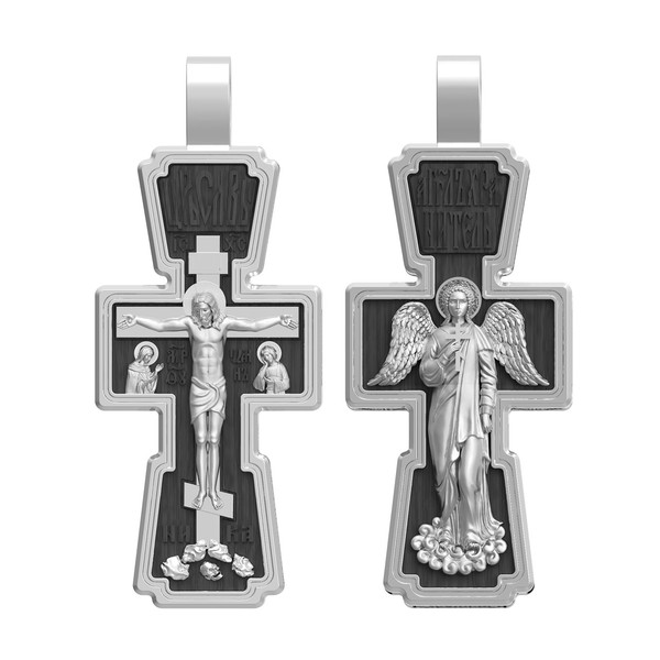 Крест из белого золота 585 пробы c эбеновым деревом