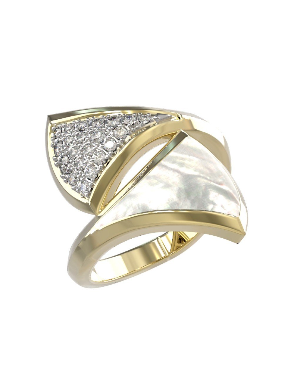 Кольцо из лимонного золота c бриллиантами и перламутром