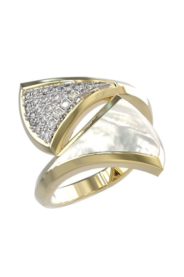 Кольцо из лимонного золота c бриллиантами и перламутром