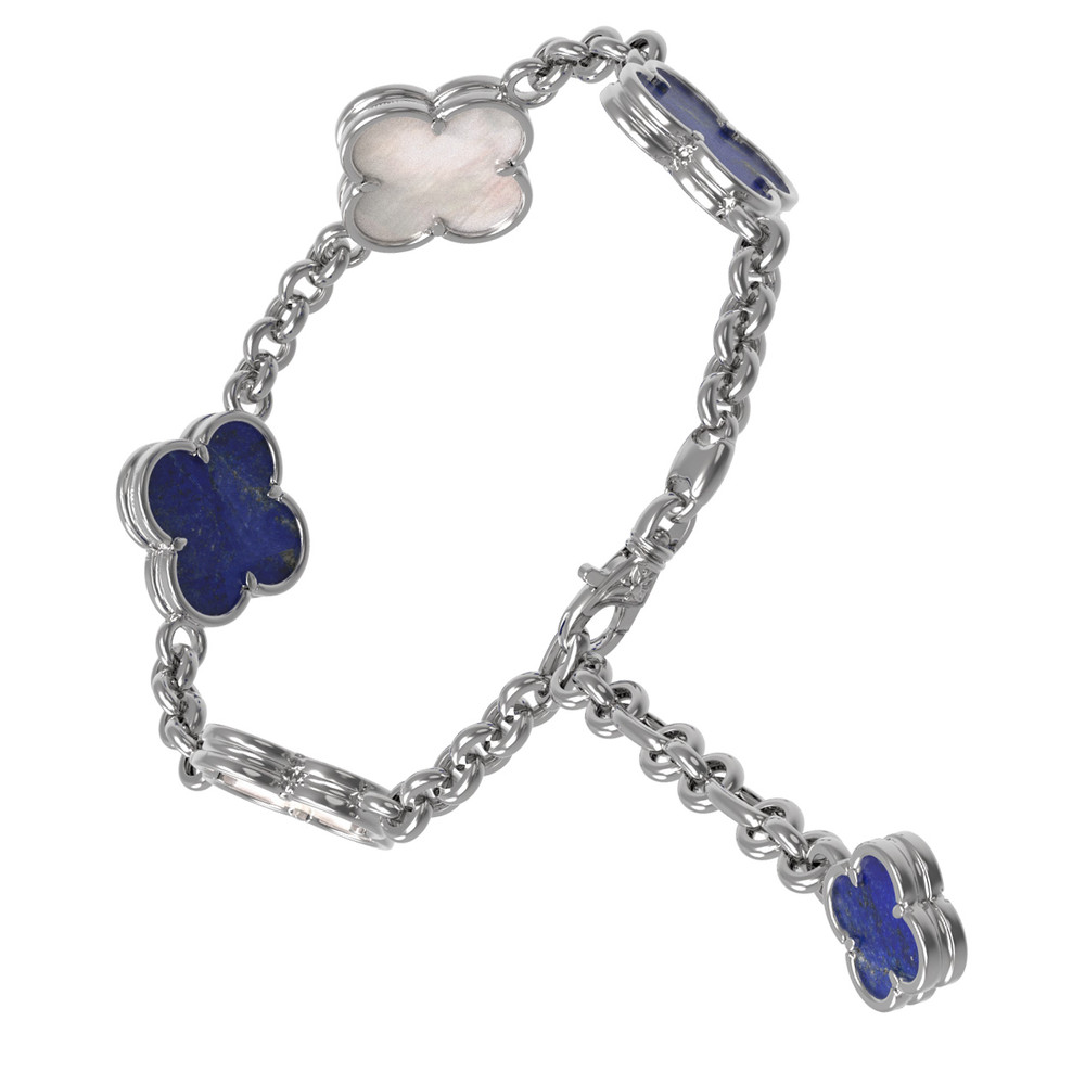 Браслет из белого золота 585 пробы c лазуритом и перламутром