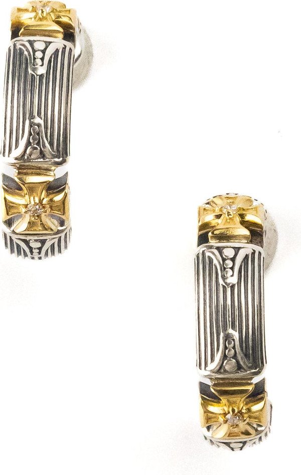 Серьги из серебра 925 пробы и золота 750 пробы c бриллиантами и рубином