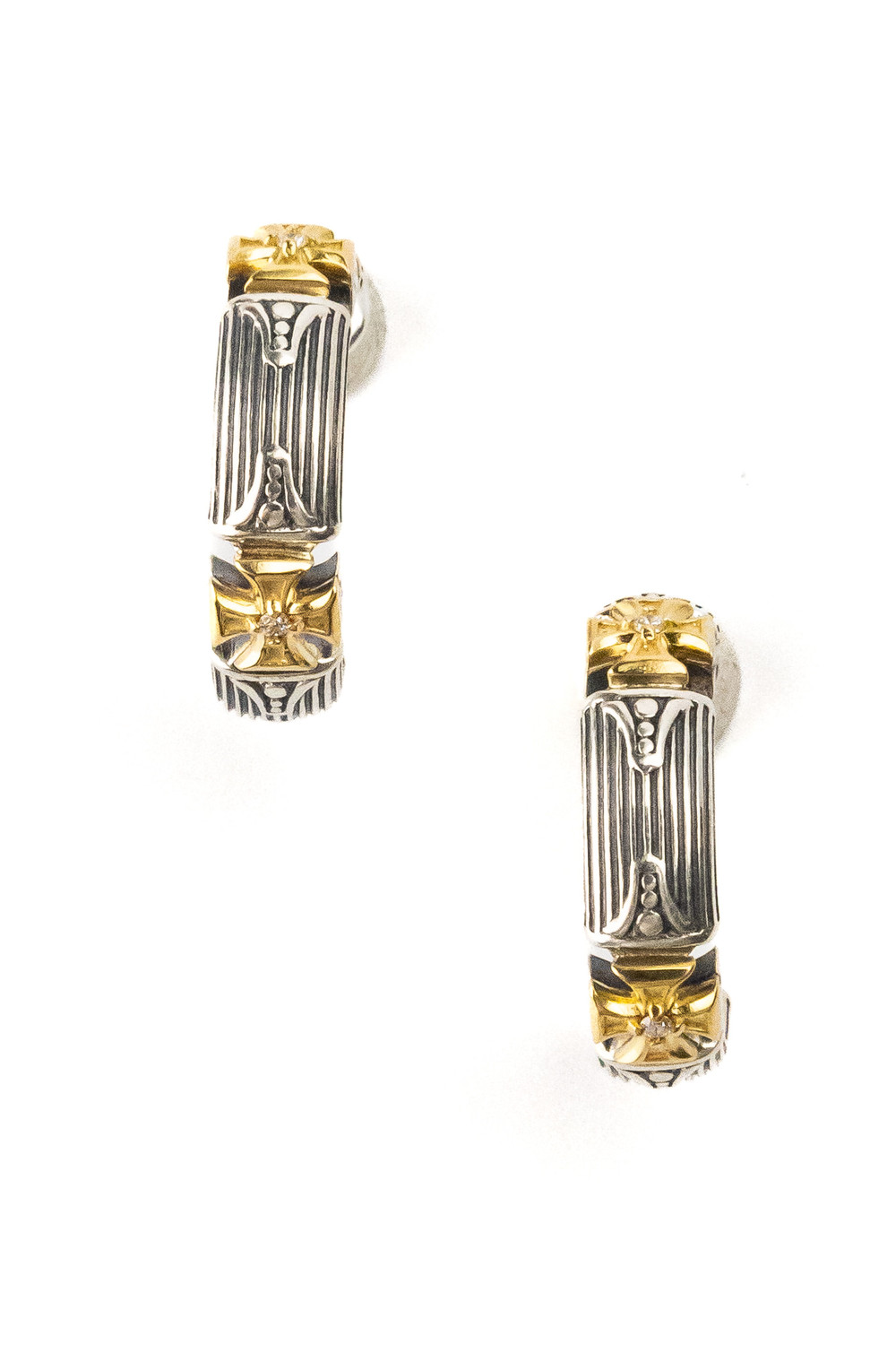 Серьги из серебра 925 пробы и золота 750 пробы c бриллиантами и рубином