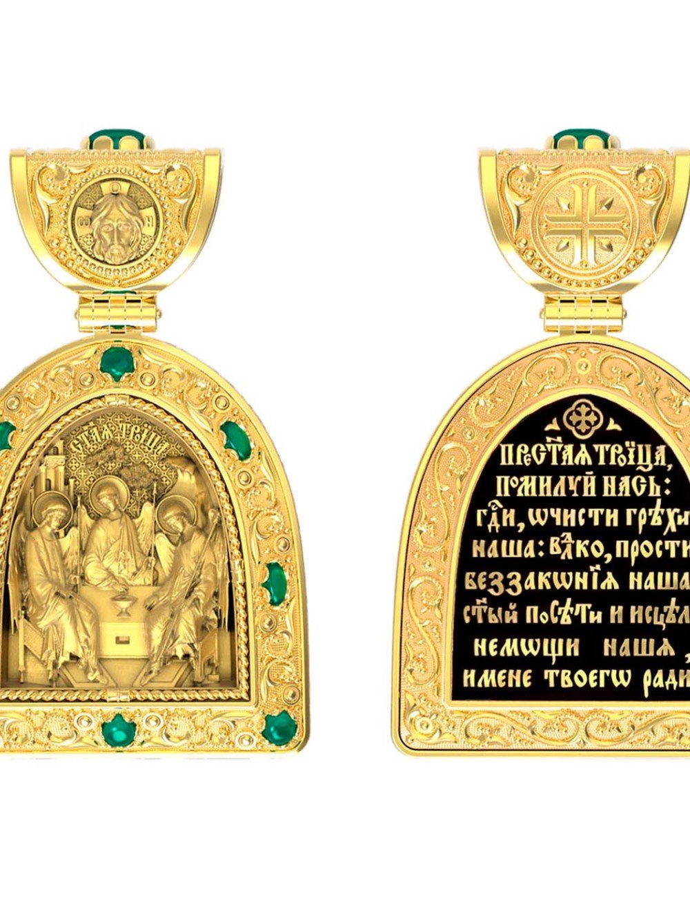 Образок из лимонного золота c эмалью и хризопразом