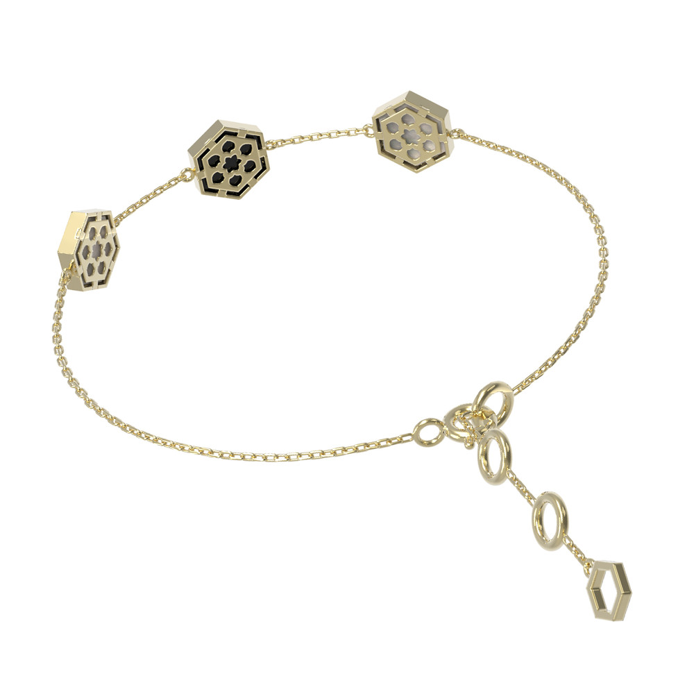 Браслет из лимонного золота 585 пробы c ониксом и перламутром