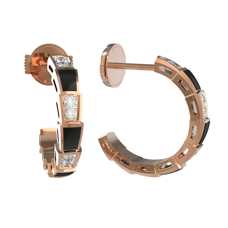 Серьги из красного золота 585 пробы c бриллиантами и ониксом