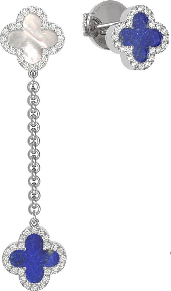 Серьги из белого золота 585 пробы c бриллиантами, лазуритом и перламутром