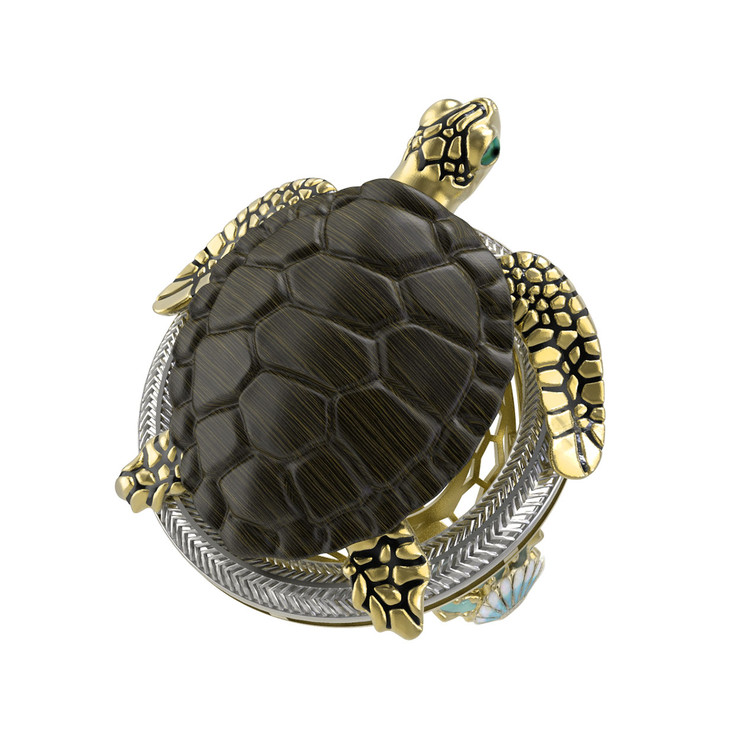 Кольцо из лимонного золота 585 пробы c эмалью и железным деревом