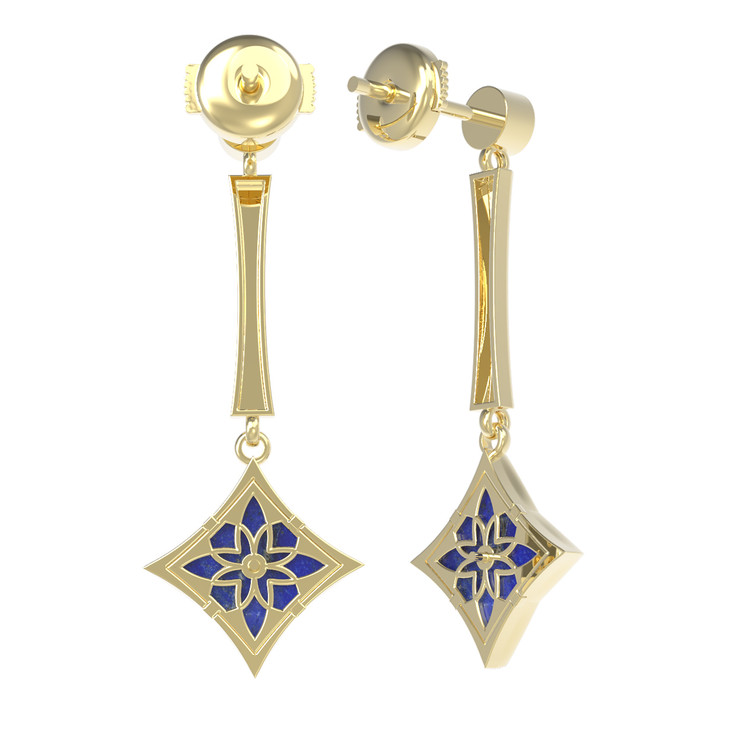 Серьги из лимонного золота 585 пробы c фианитом и лазуритом