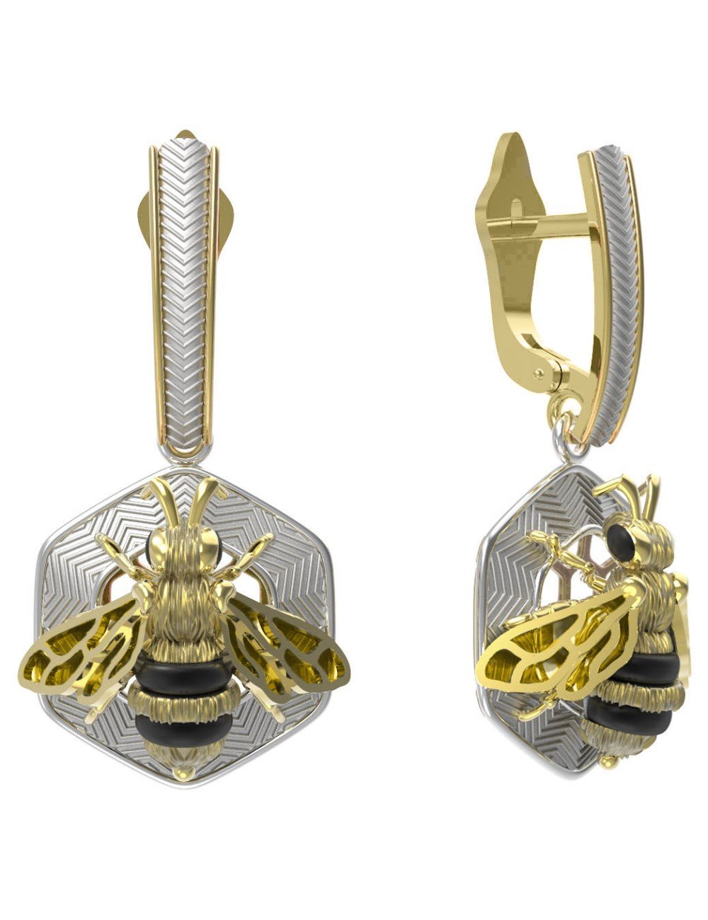 Серьги из лимонного золота c эмалью, ониксом и эмалью