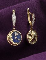 Серьги из лимонного золота c бриллиантами, лазуритом и перламутром