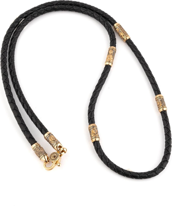 Цепь-шнурок кожа из красного золота 585 пробы c кожаным шнурком