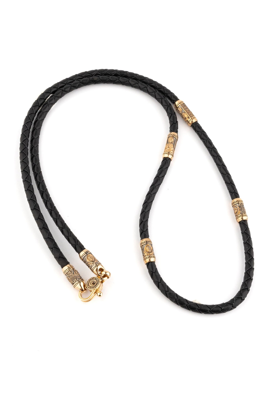 Цепь-шнурок кожа из красного золота 585 пробы c кожаным шнурком