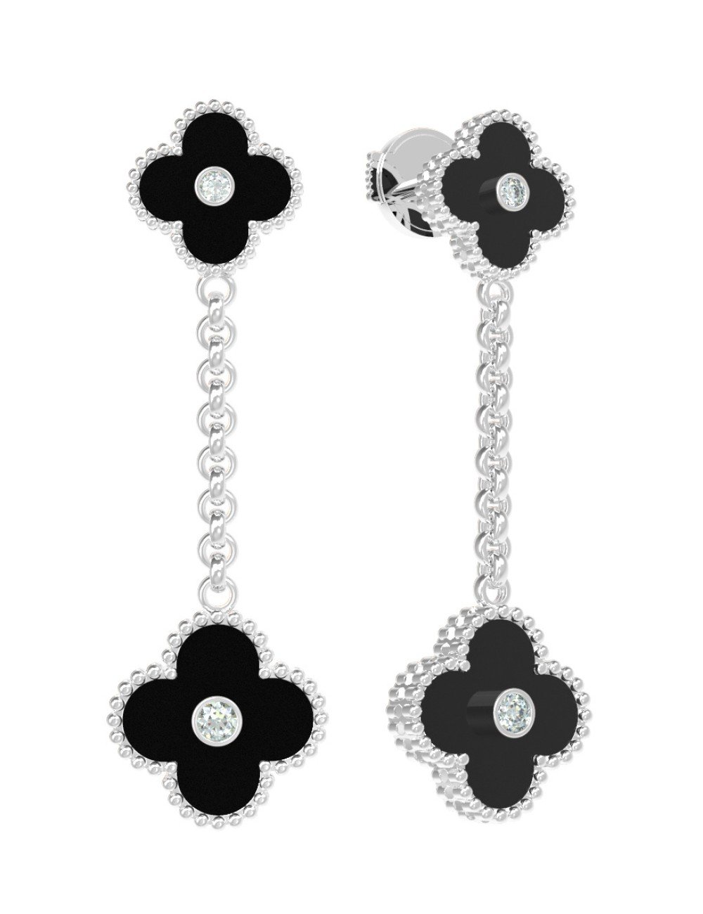 Серьги из белого золота c бриллиантами и ониксом