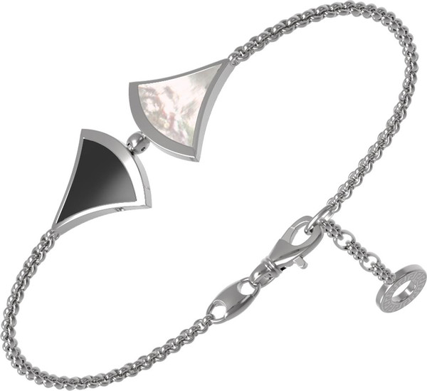 Браслет из белого золота 585 пробы c ониксом и перламутром