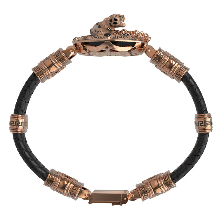 Браслет из красного золота 585 пробы c эмалью, шнурком, ониксом и рубином