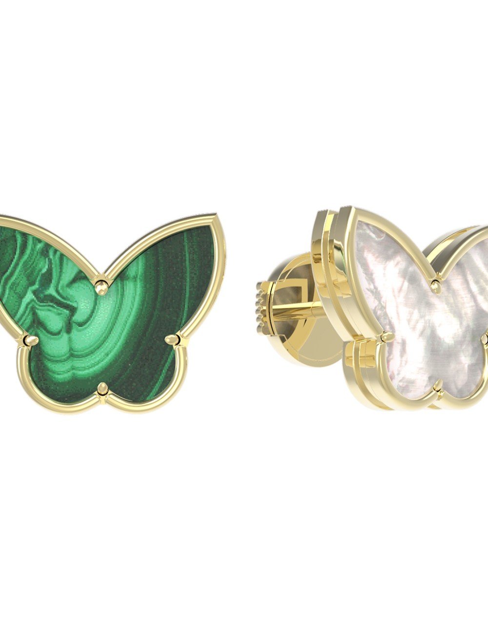 Серьги из лимонного золота c малахитом и перламутром