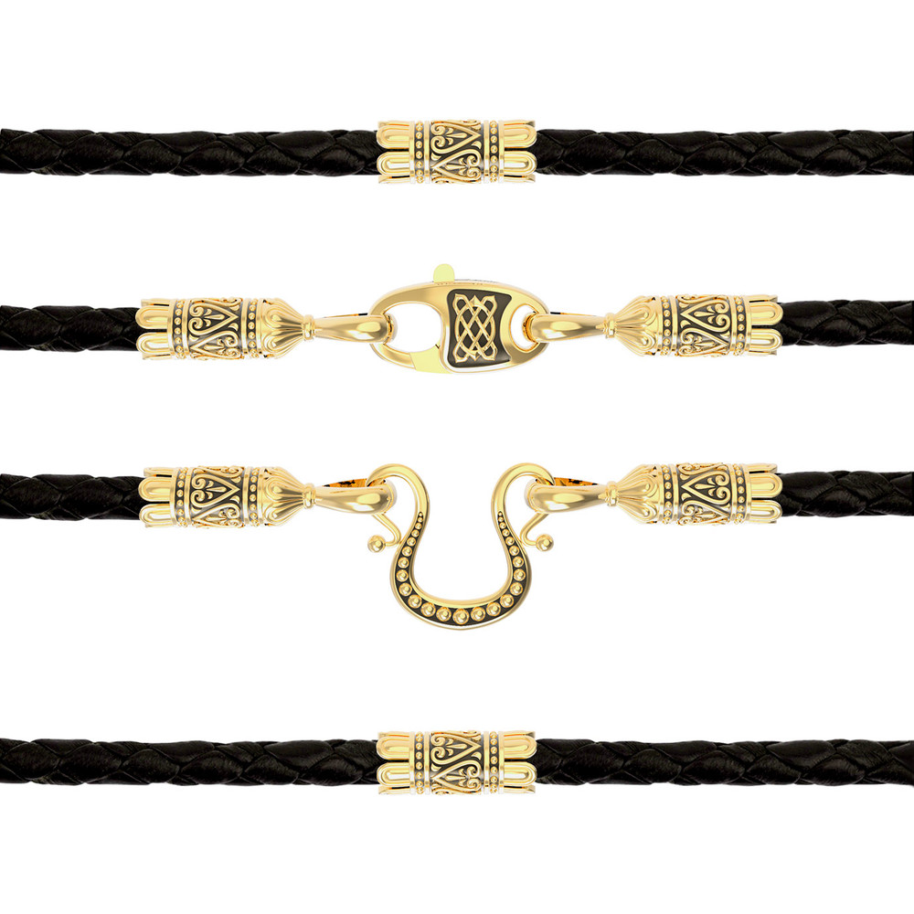 Цепь-шнурок кожа из лимонного золота 585 пробы c кожаным шнурком