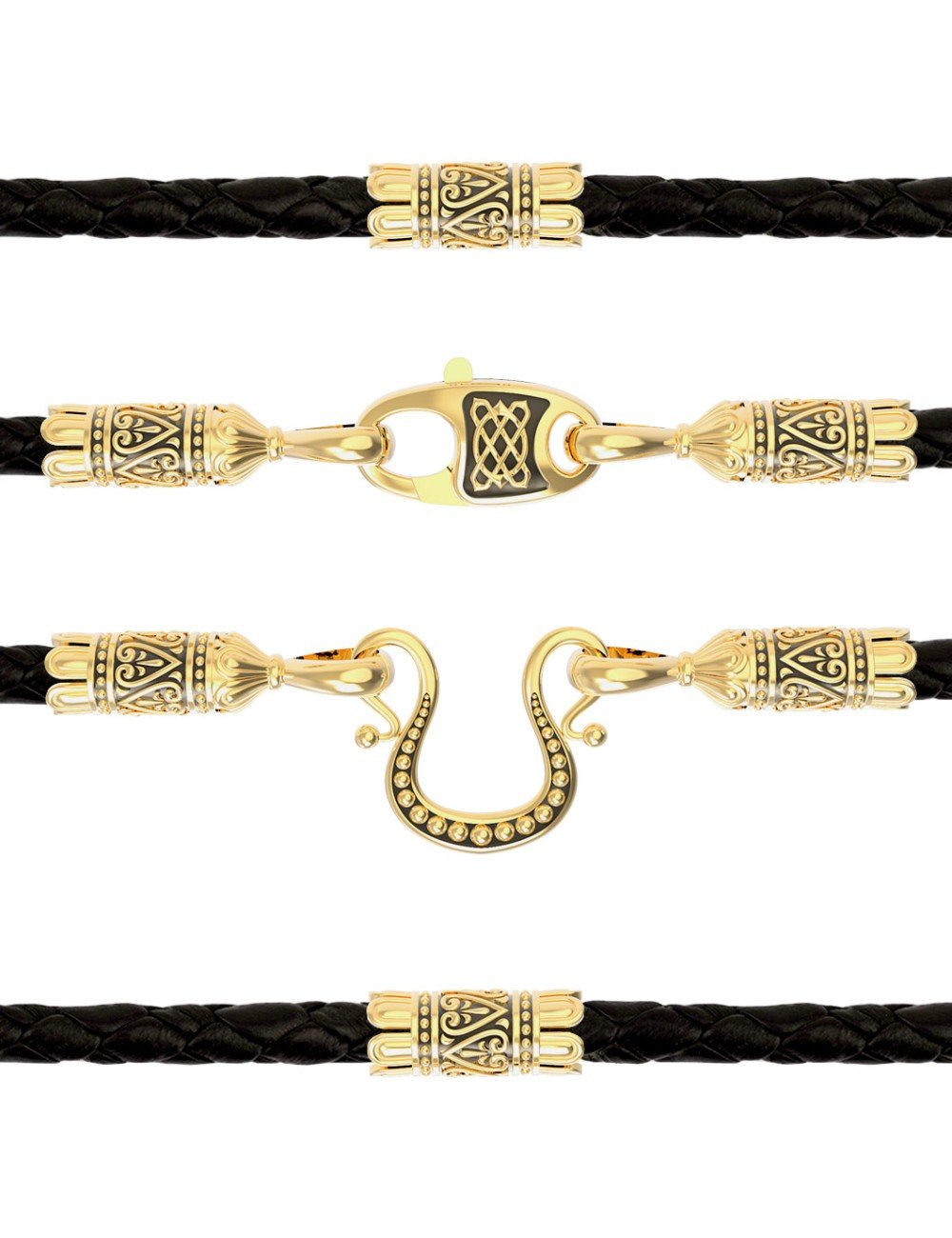 Гайтан из лимонного золота c кожаным шнурком