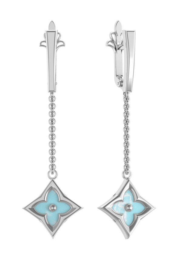 Серьги из белого золота c бирюзой