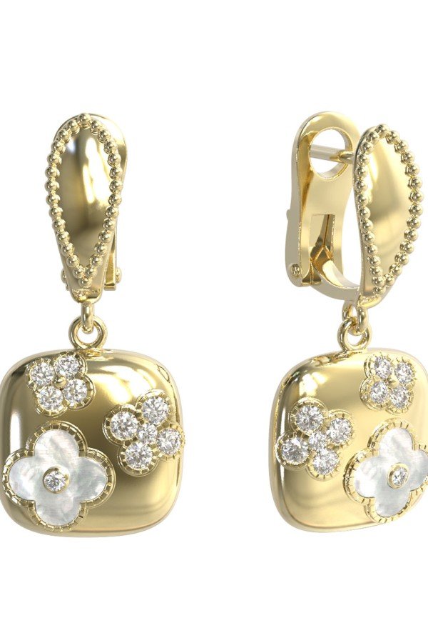 Серьги из лимонного золота c бриллиантами и перламутром