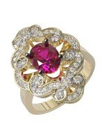 Кольцо из лимонного золота c бриллиантами и рубином