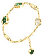 Браслет из лимонного золота c малахитом и перламутром