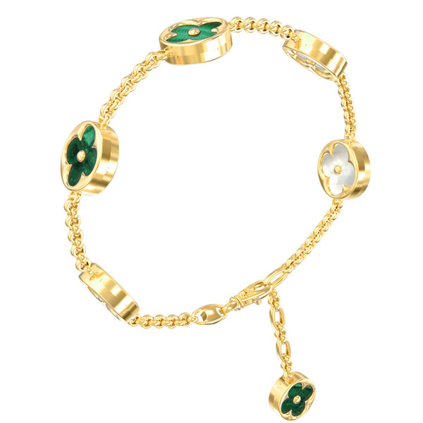 Браслет из лимонного золота 585 пробы c малахитом и перламутром