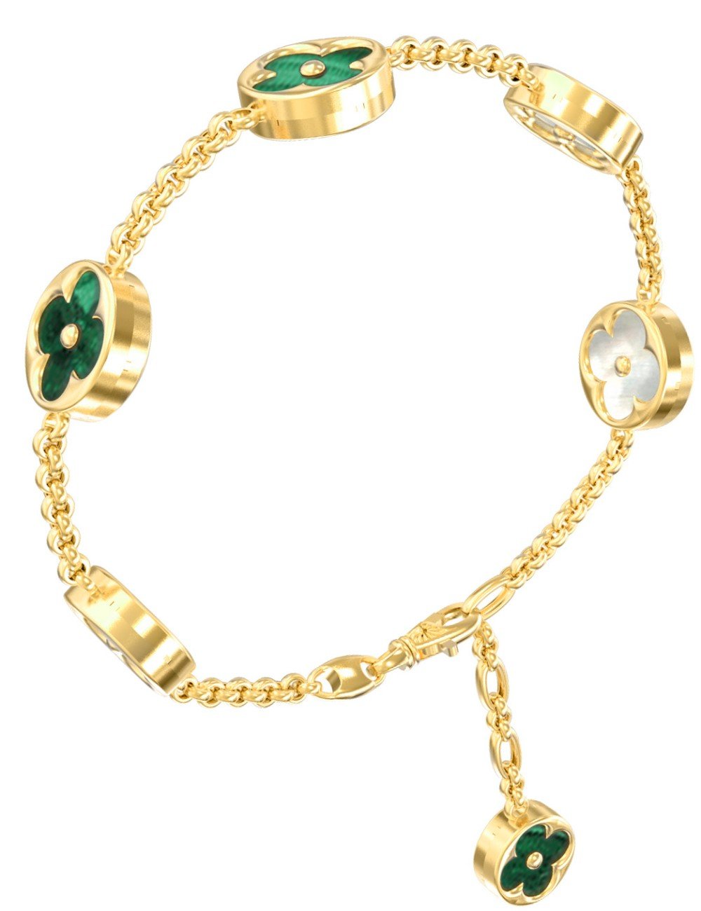 Браслет из лимонного золота c малахитом и перламутром