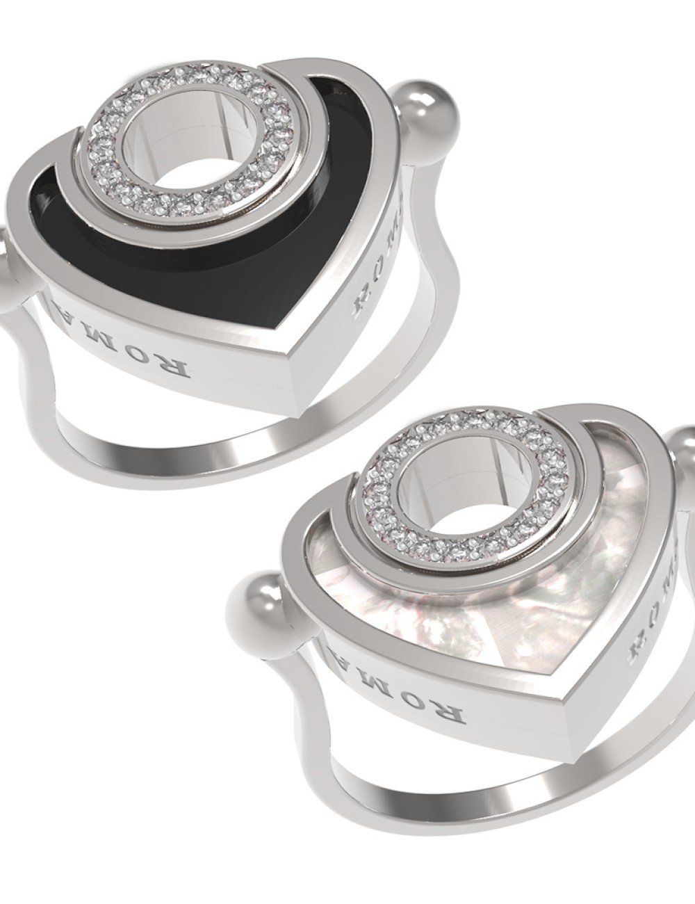 Кольцо из белого золота c бриллиантами, ониксом и перламутром