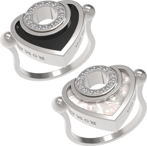 Кольцо из белого золота 585 пробы c бриллиантами, ониксом и перламутром