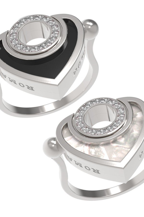 Кольцо из белого золота c бриллиантами, ониксом и перламутром