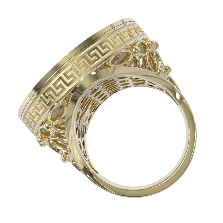 Кольцо из лимонного золота 585 пробы c эмалью и перламутром