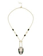 Колье из лимонного золота c бриллиантами, рубином, ониксом, малахитом и перламутром