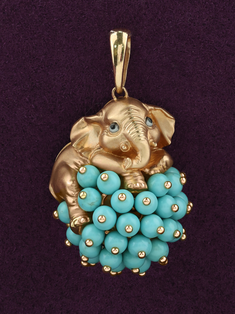 Подвеска из красного золота 585 пробы c эмалью и бирюзой