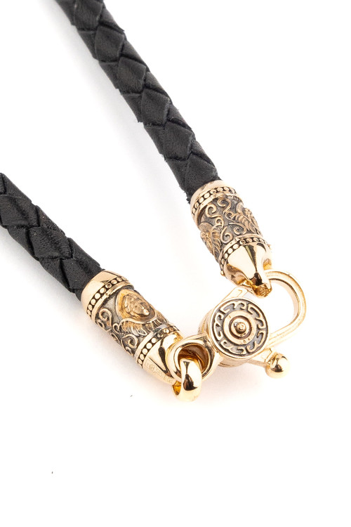 Цепь-шнурок кожа из красного золота 585 пробы c кожаным шнурком