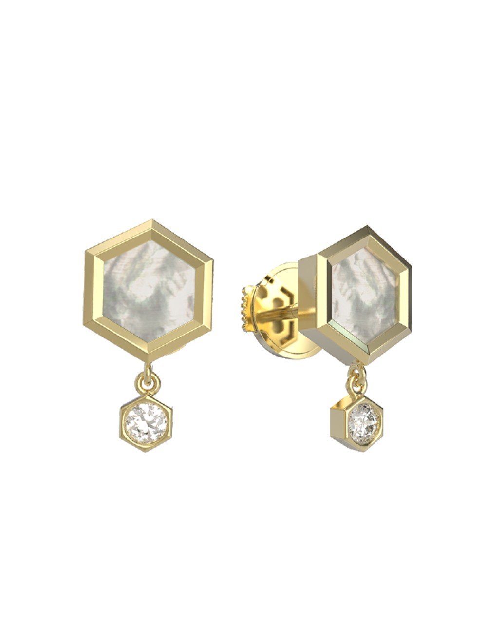 Серьги из лимонного золота c бриллиантами и перламутром