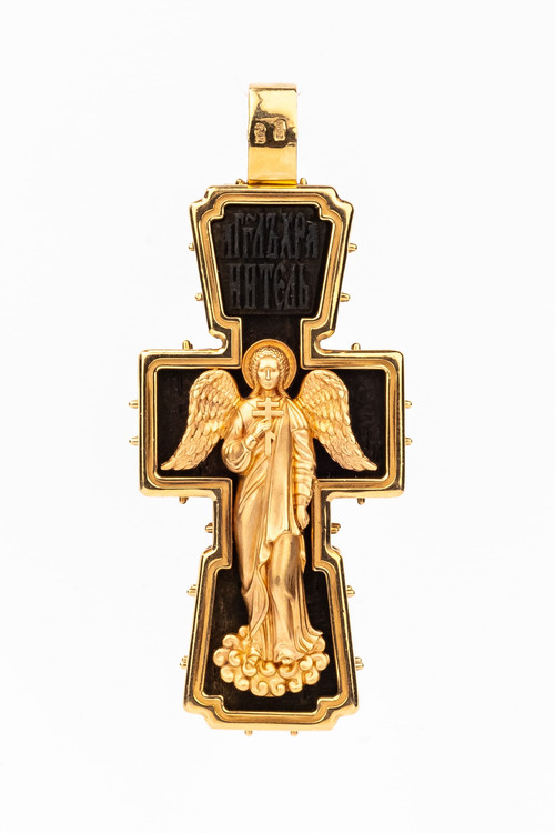 Крест из красного золота 585 пробы c эбеновым деревом