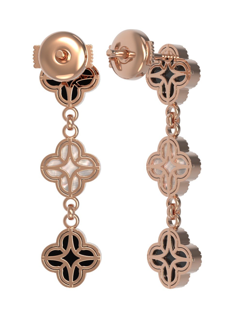 Серьги из золота c бриллиантами, ониксом и перламутром