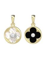 Подвеска из лимонного золота c бриллиантами, ониксом и перламутром