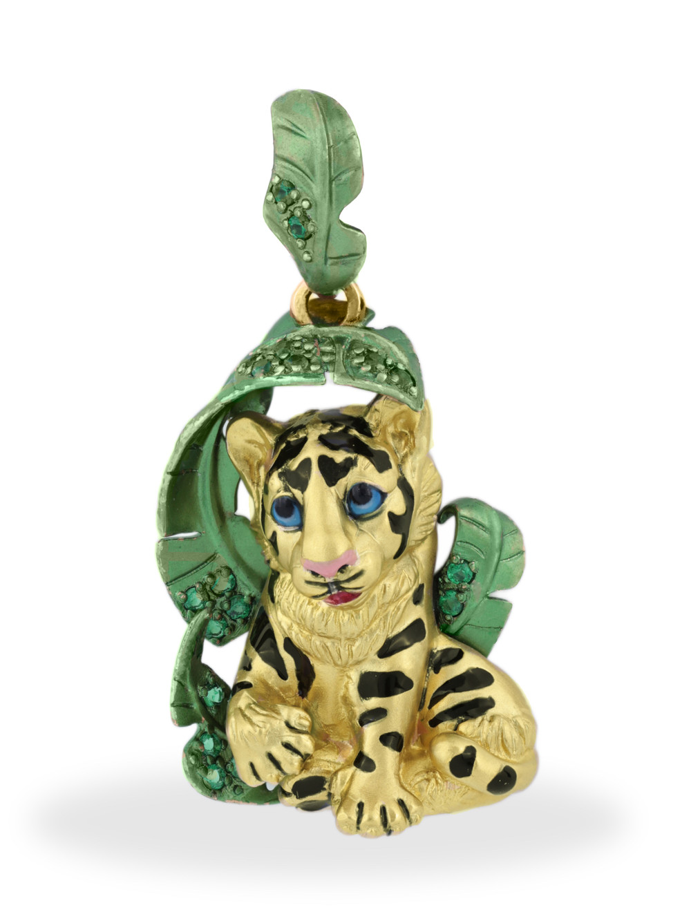 Подвеска из лимонного золота 585 пробы c эмалью и изумрудом