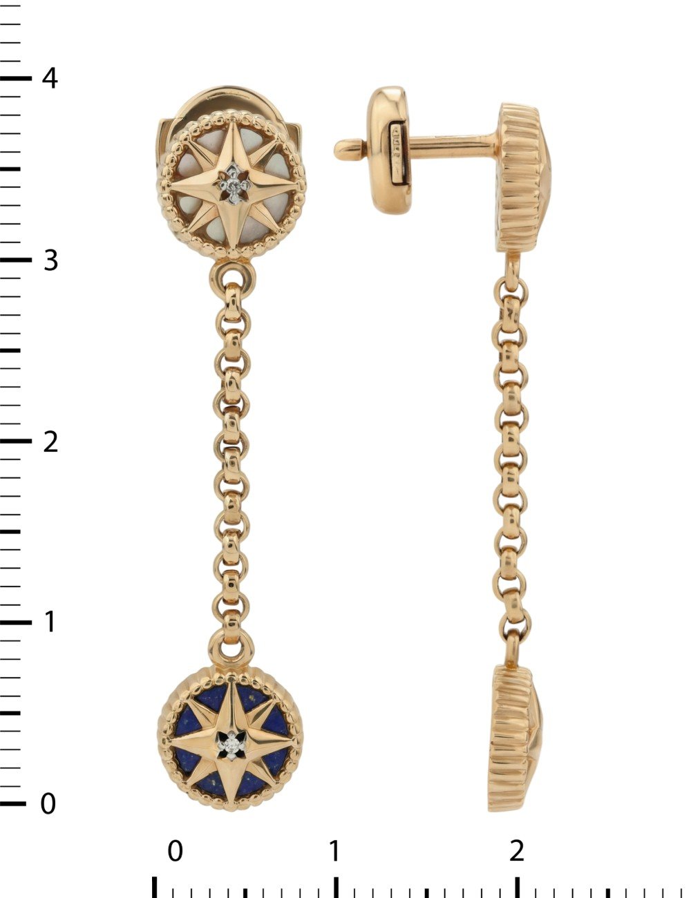 Серьги из золота c бриллиантами, лазуритом и перламутром