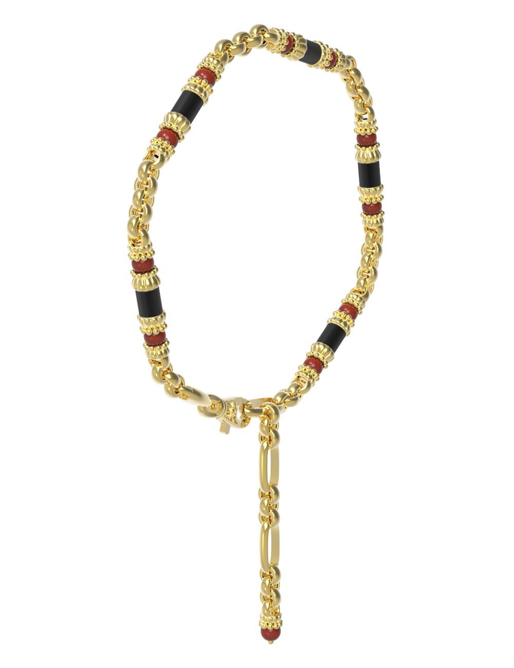 Браслет из лимонного золота c ониксом и кораллом